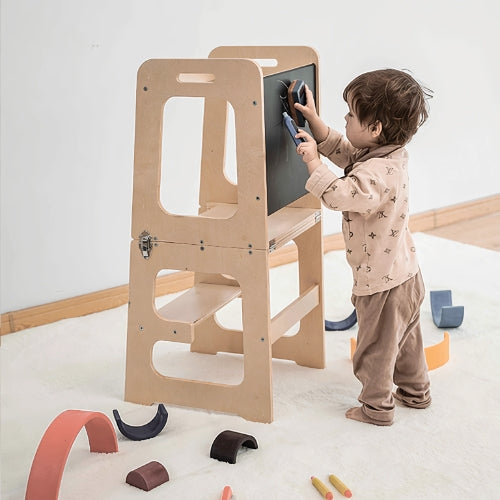 Tour d'observation Enfant Montessori - 3 en 1 - Pliable en Table d'activités - Tableau dessin