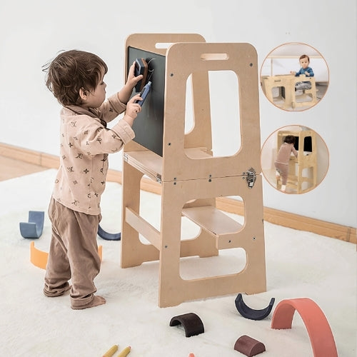 Tour d'observation Enfant Montessori - 3 en 1 - Pliable en Table d'activités - Tableau dessin