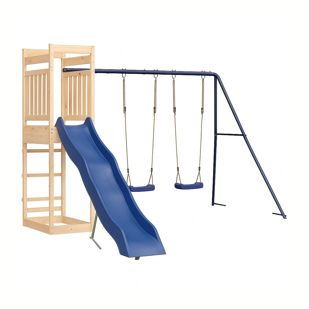 Balançoire double avec Toboggan et Echelle d’escalade – Enfant 3-8 ans - Aire de jeux Montessori sécurité & joie au jardin - Livraison Octobre 2025