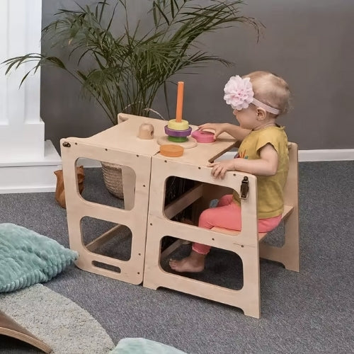 Tour d'observation Enfant Montessori - 3 en 1 - Pliable en Table d'activités - Tableau dessin