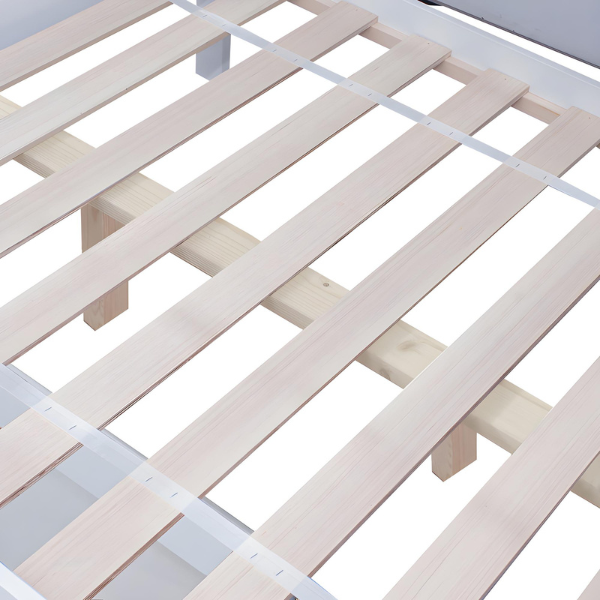 Lit superposé cabane avec toboggan + tiroirs - cadre en pin - 90x200cm + 120x200cm - Blanc