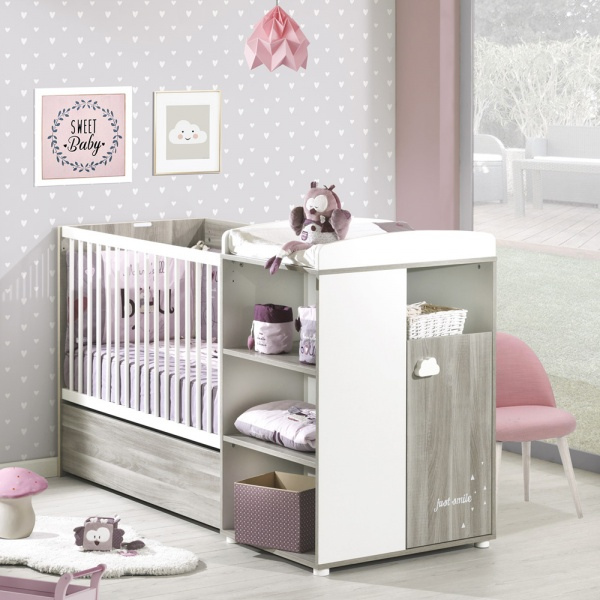 Lit bébé combiné évolutif 60x120 en 90x190 smile chêne silex