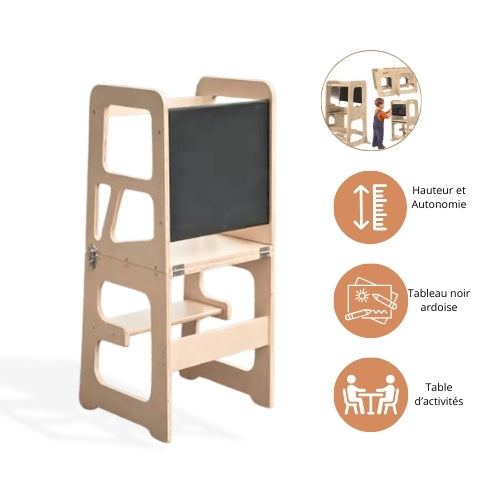 Tour d'observation Enfant Montessori - 3 en 1 - Pliable en Table d'activités - Tableau dessin