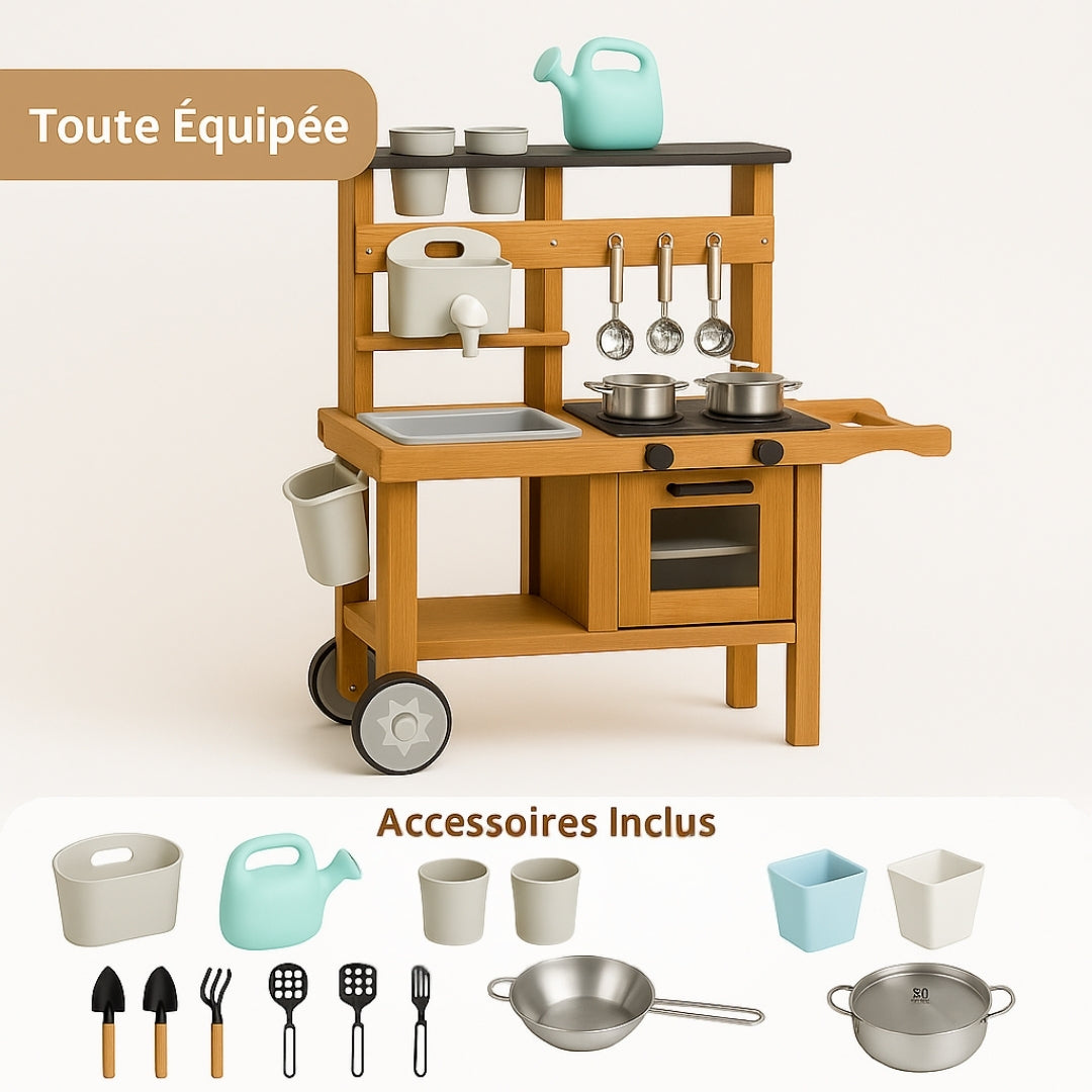 Cuisine d'extérieur en bois enfant 2-5 ans - Mud Kitchen - Aire de Jeux Montessori