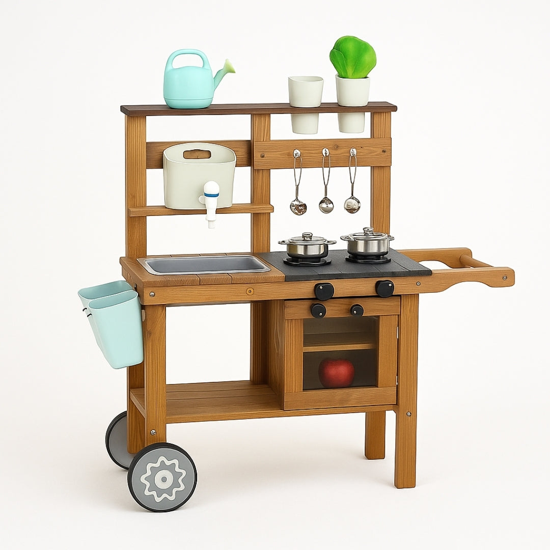 Cuisine d'extérieur en bois enfant 2-5 ans - Mud Kitchen - Aire de Jeux Montessori