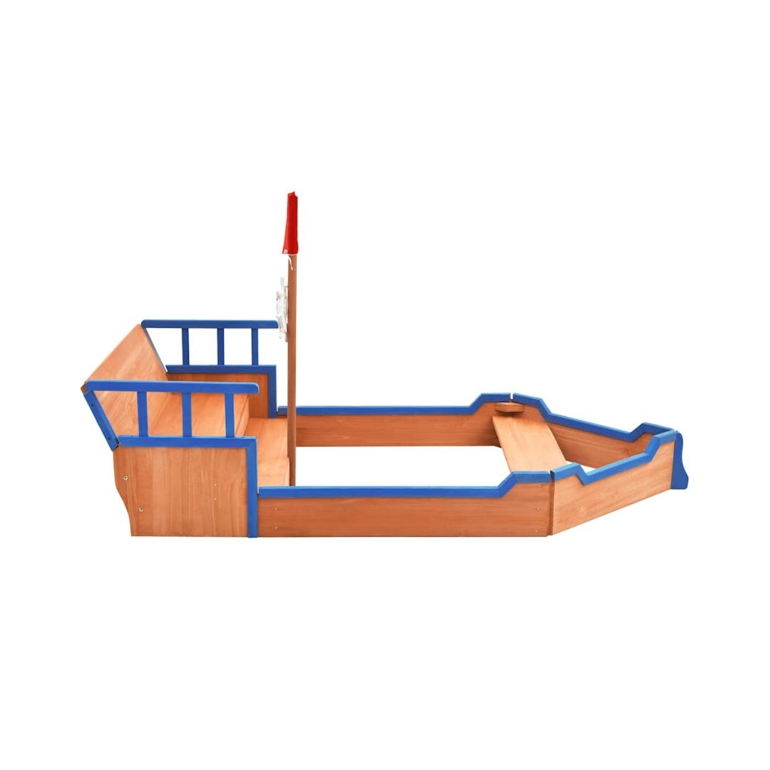 Bac à sable bateau pirate en bois 190x94.5 cm – Jeu extérieur créatif 3-9 ans