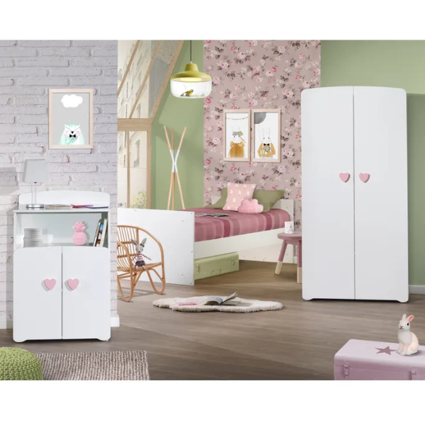 Lit Bébé Combiné Évolutif 60x120 En 90x190 - Boutons Cœur Rose
