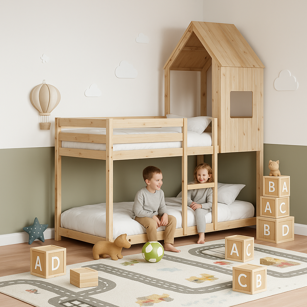 Lit cabane superposé enfant 90 x 190 cm | 80 x 200 cm | 75 x 190 cm en bois massif