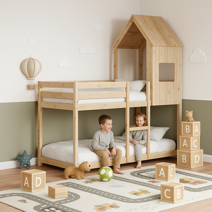 Lit cabane superposé enfant 90 x 190 cm | 80 x 200 cm | 75 x 190 cm en bois massif