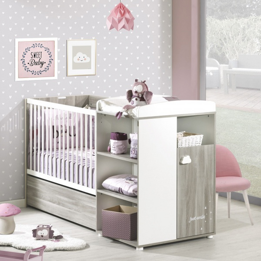 Lit bébé combiné évolutif 60x120 en 90x190 smile chêne silex