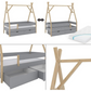 Lit Tipi Bali, Gris, 80x160 cm avec 2 tiroirs et Matelas