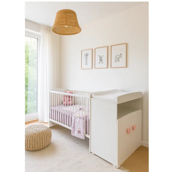 Lit Bébé Combiné Évolutif 60x120 En 90x190 - Boutons Cœur Rose