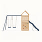 Balançoire double avec Toboggan Tour Maison/Cabane et Mur d’escalade – Enfant 3-8 ans - Aire de jeux Montessori en bois - Joie au jardin - Livraison Rapide