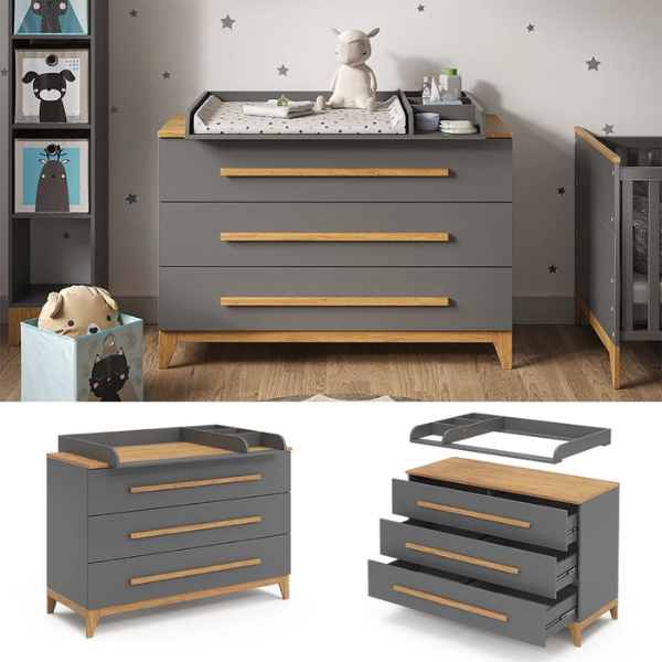 Commode à langer 133x98cm XL avec 3 tiroirs