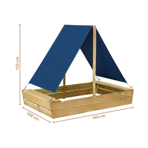 Bac à sable en bois avec Toile d'Ombrage | Aire de Jeux d'extérieur pour enfants (1-8 ans)